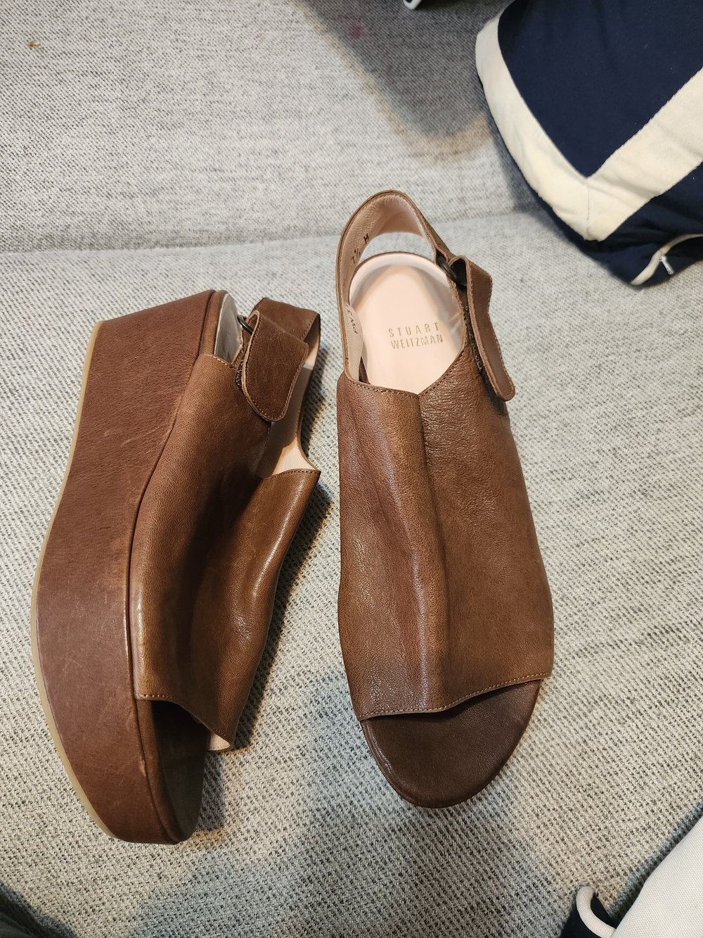 Stuart Weitzman Brown Leather Platform Slingback Sandals